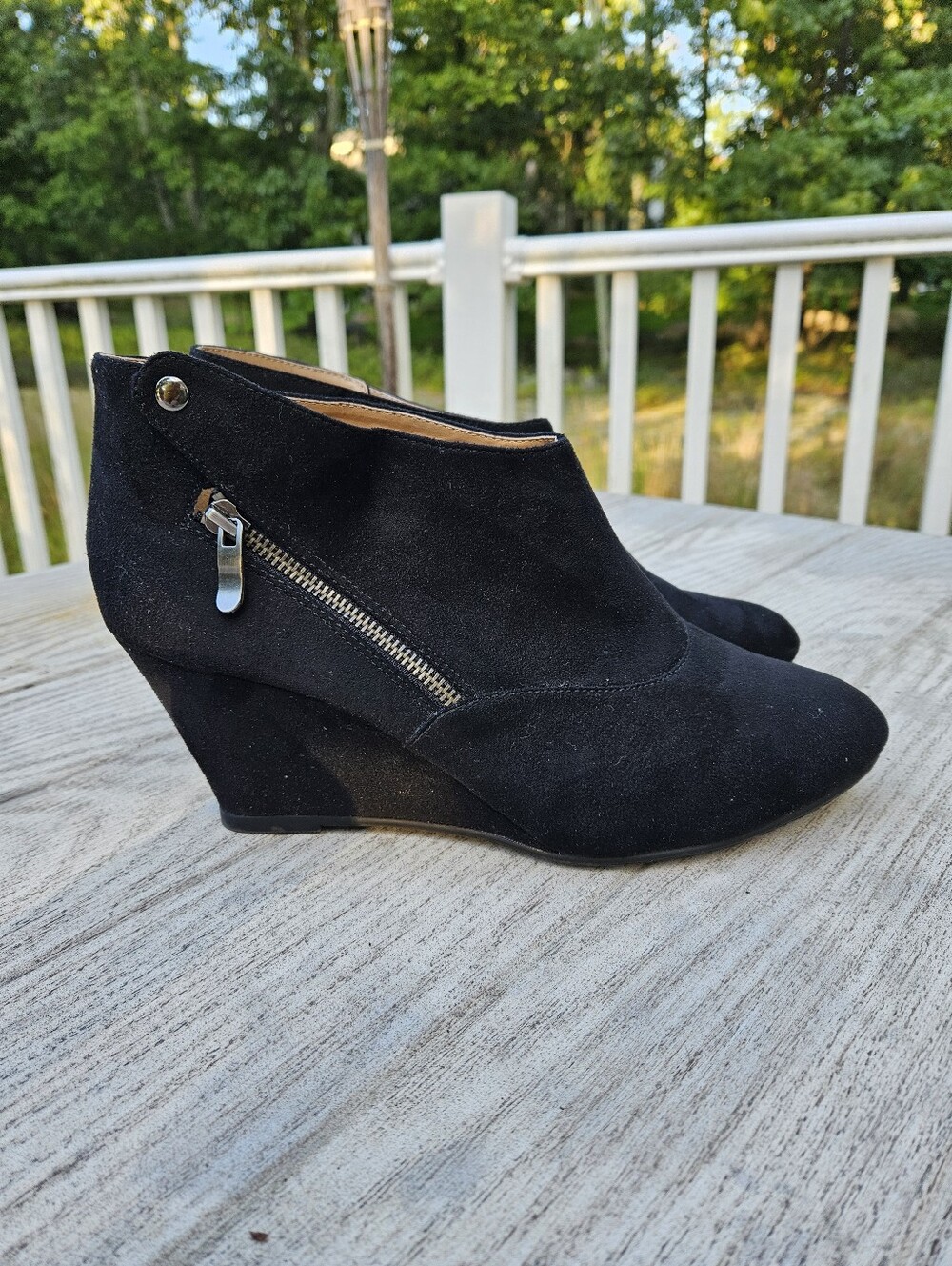 Size 11 Chinese Laundry Black Suede Wedge Ankle Bootie with Side Zip - Women